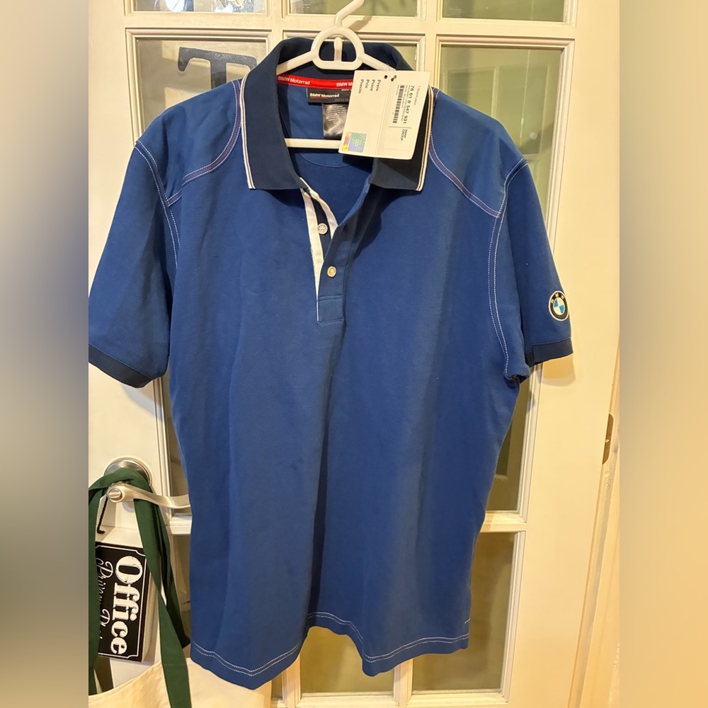 BMW Men’s Blue Polo Shirt with Contrast Collar NWT